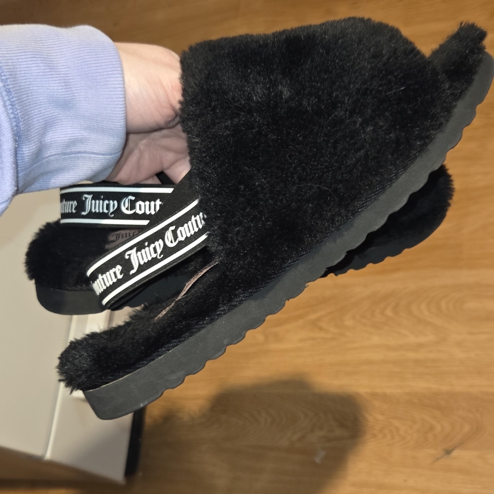 Juicy Couture Black Fuzzy Slides